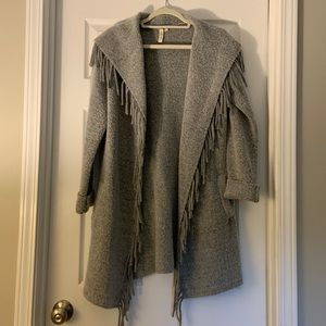 Gray Shawl Collar Fringe Cardigan - M/L